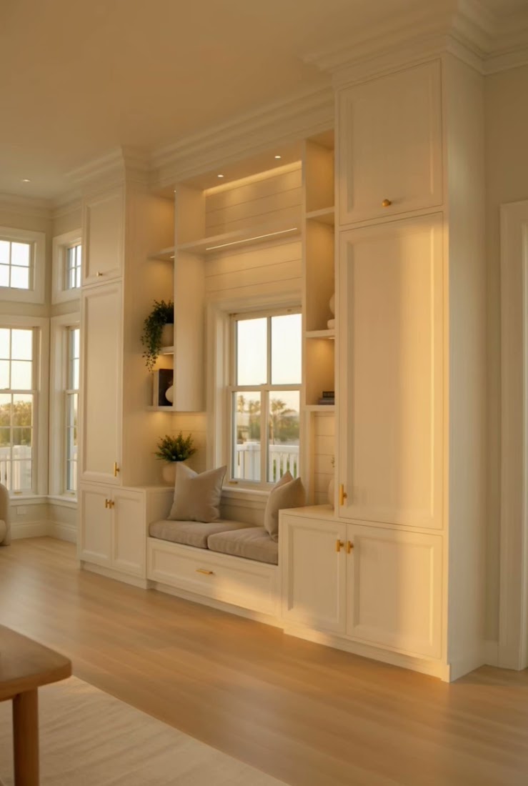 Built-In Window Seat with Lit Shelving