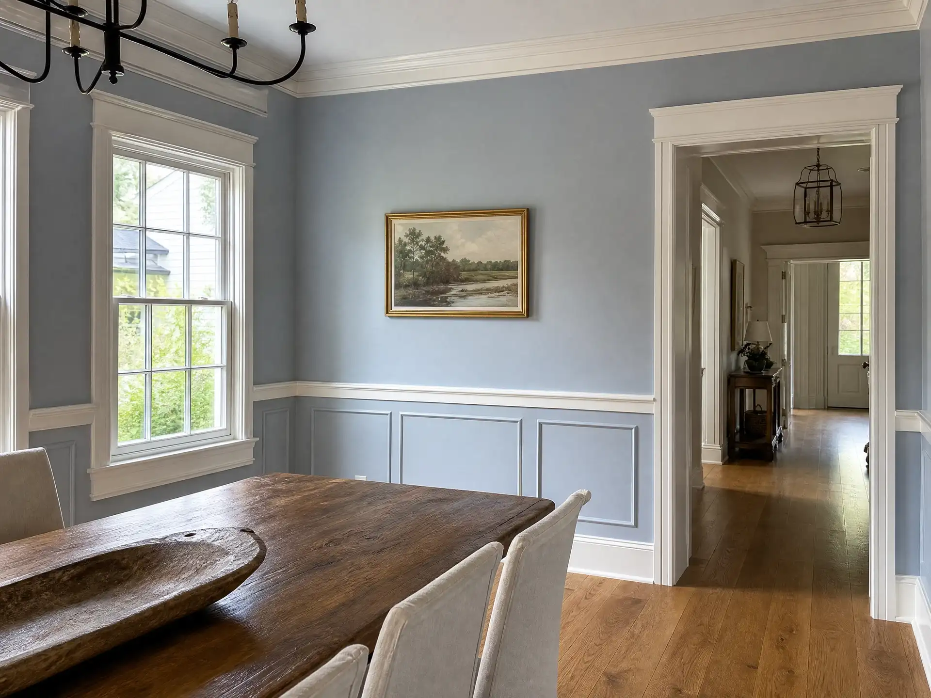  Dining-room package combining primary trim with a complementary wall treatment