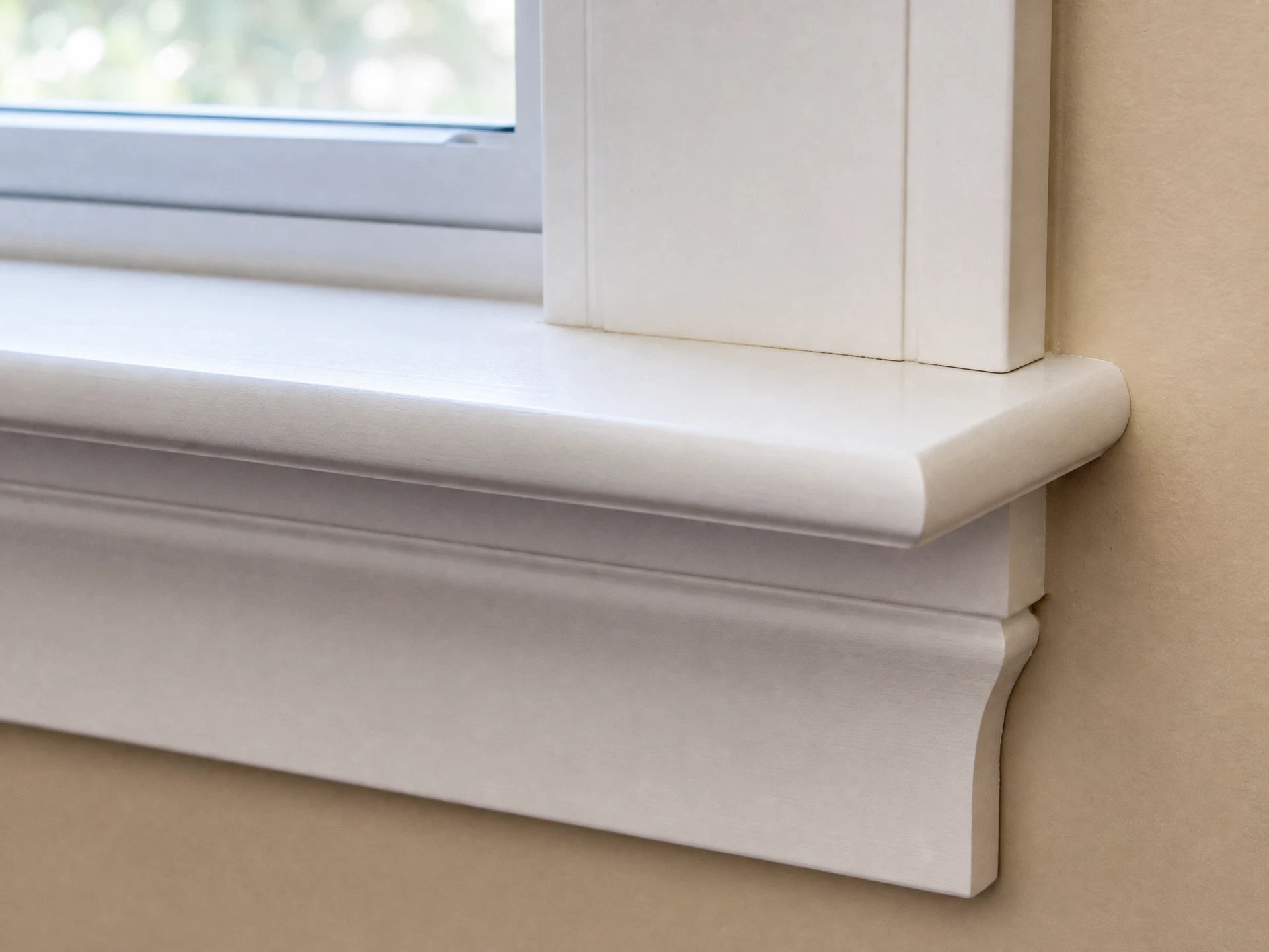Window sill and apron installation with precision fitting