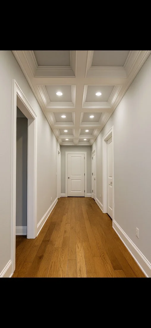 Custom coffered ceiling with precision trim details