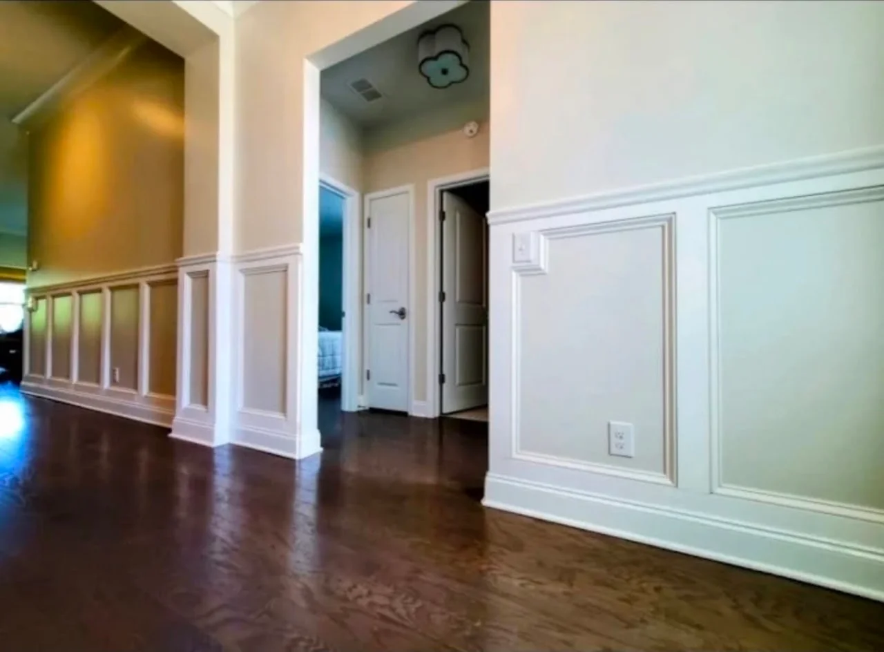 Board-and-batten wainscoting in hallway