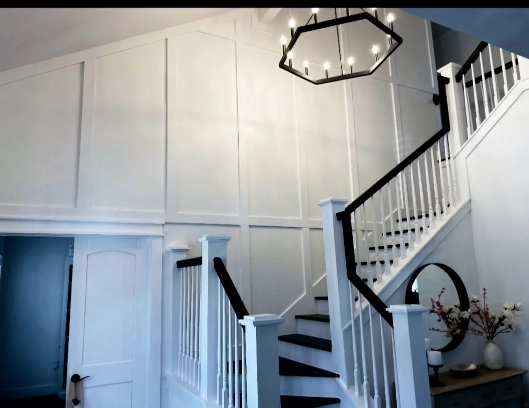 Elegant wall paneling with staircase millwork