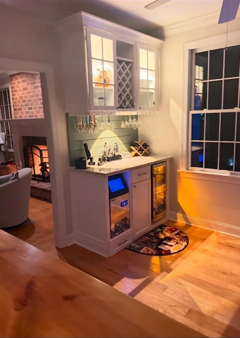 Custom bar area with wine storage and display shelving